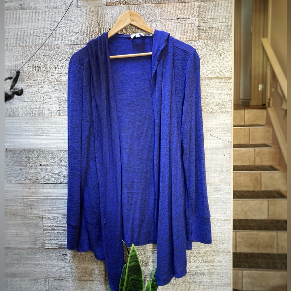 3/$30 | Grace & Lace | Long Hooded Waterfall Knit Cardigan - L, Blue/Black